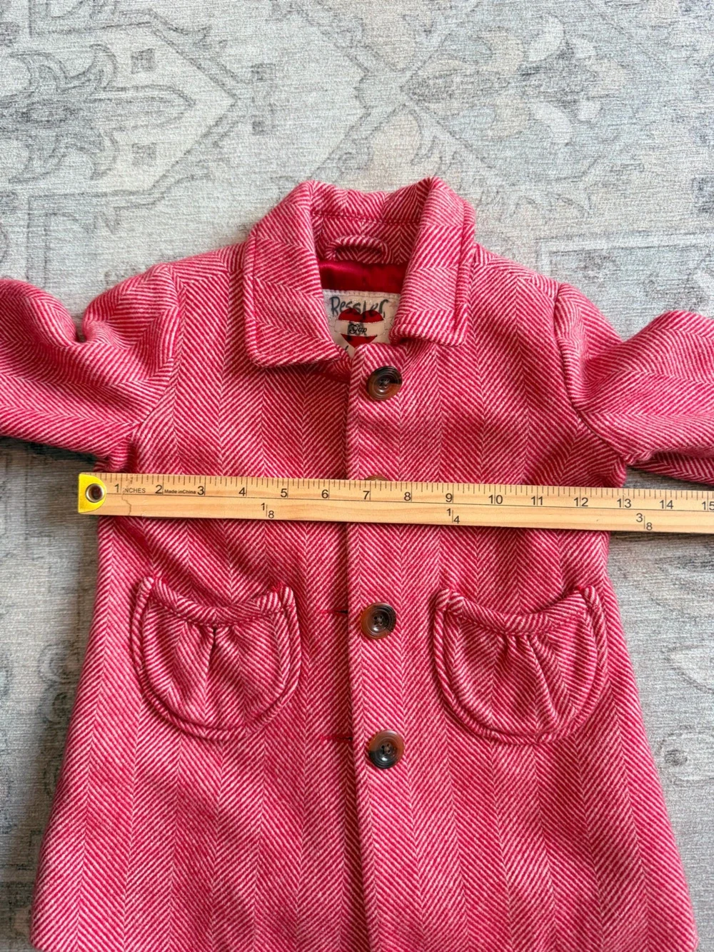 Vintage GAP Girls Red Herringbone Pea Coat holiday wool blend Christmas photos 2